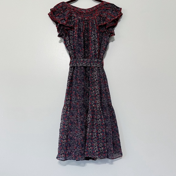 ULLA JOHNSON Callista Belted Gathered Twilight Floral Silk Dress - Picture 12 of 13